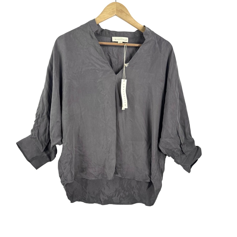 Lovestitch Blouse sz S Grey Viscose relaxed Top minimalist quiet luxury